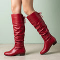 Alana Smooth Leather Slouch Knee Boots - Red