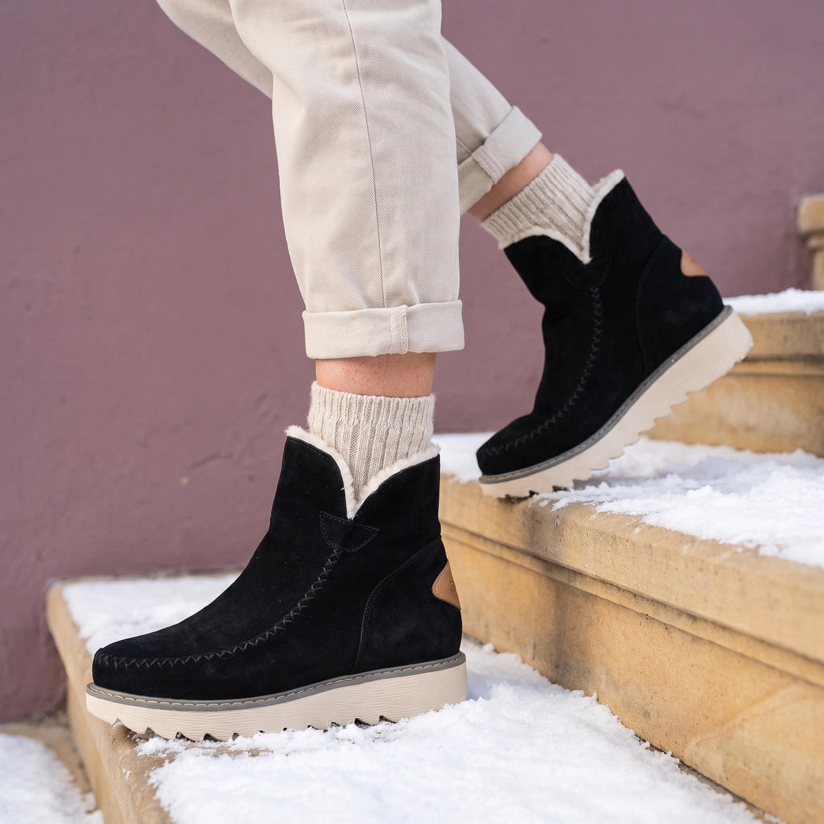 Alexa Insulated Slip On Winter Booties - Black