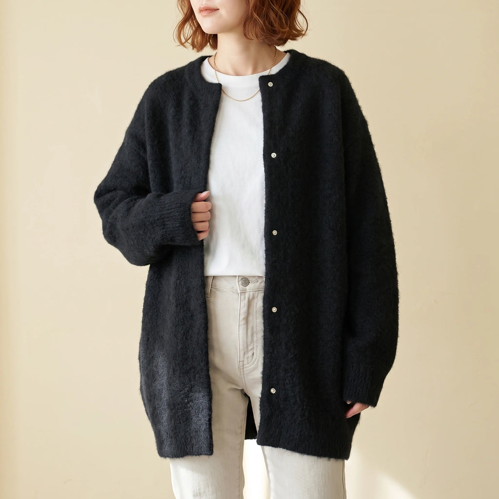Alice Brushed Knit Longline Cardigan - Black