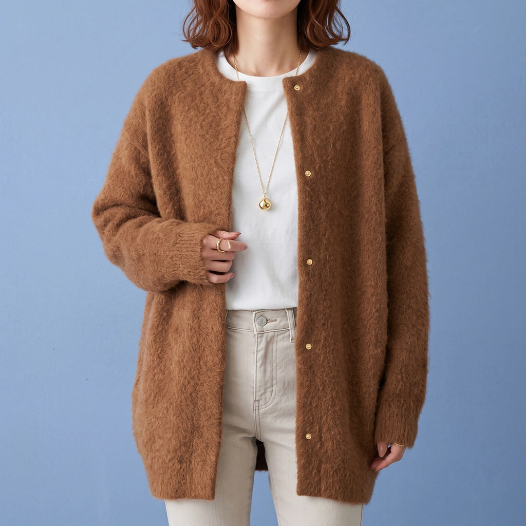 Alice Brushed Knit Longline Cardigan - Brown