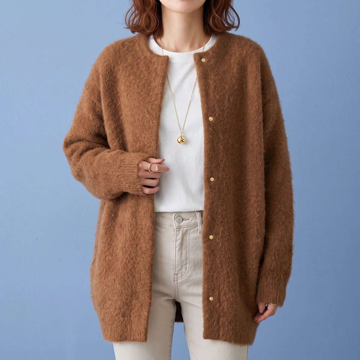 Alice Brushed Knit Longline Cardigan - Brown