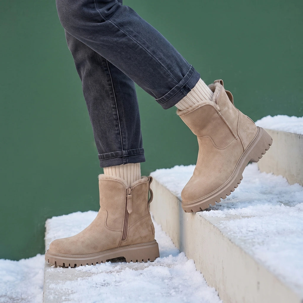 Amber Sherpa Lined Lug Sole Booties - Beige