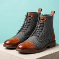 August Leather Wool Cap Toe Boots - Cognac