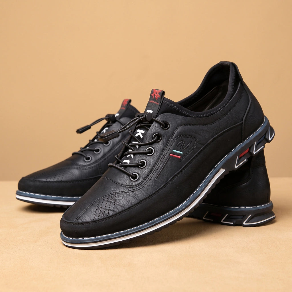Axel Leather Bungee Lace Orthopedic Slip Ons - Black