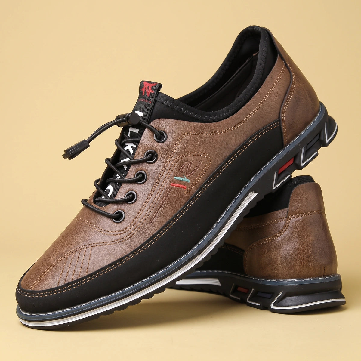 Axel Leather Bungee Lace Orthopedic Slip Ons - Brown