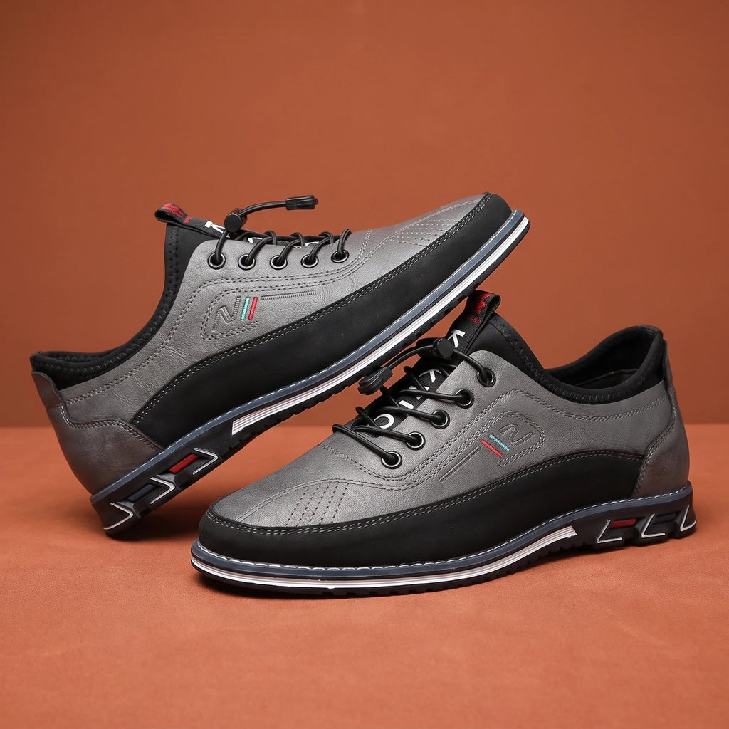 Axel Leather Bungee Lace Orthopedic Slip Ons - Gray