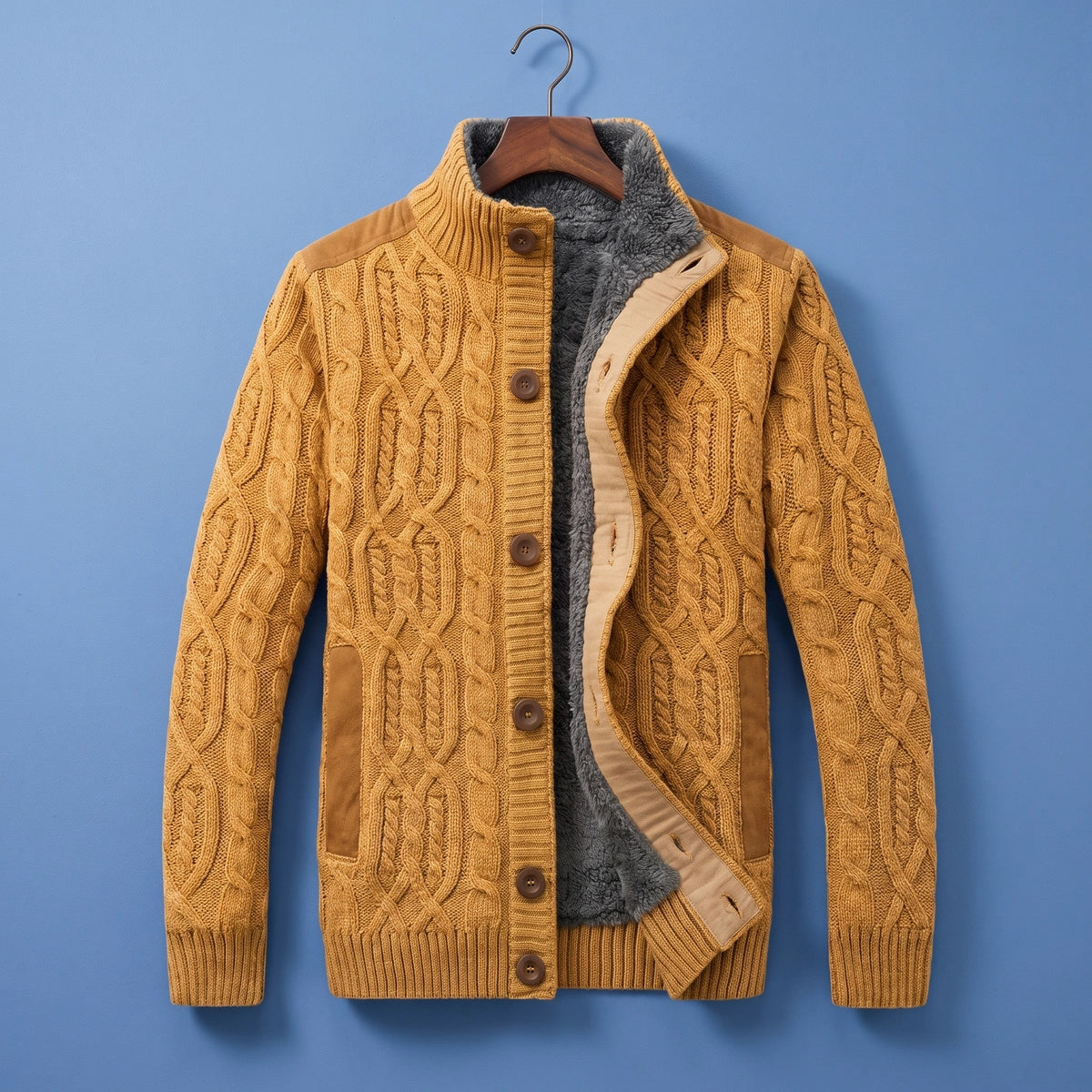 Bradley Cable Knit Fleece Lined Cardigan - Khaki