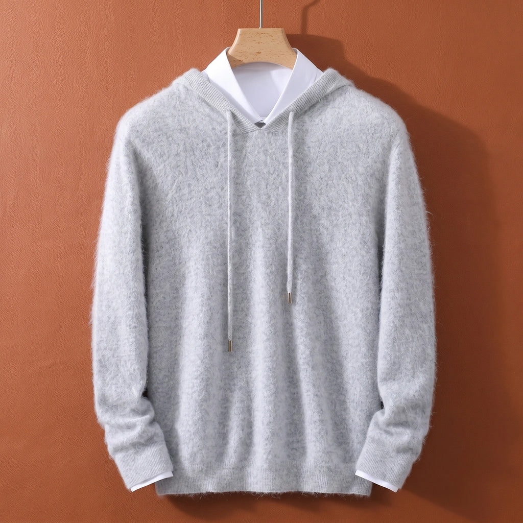 Calvin Cashmere V Neck Knit Hoodie - Gray