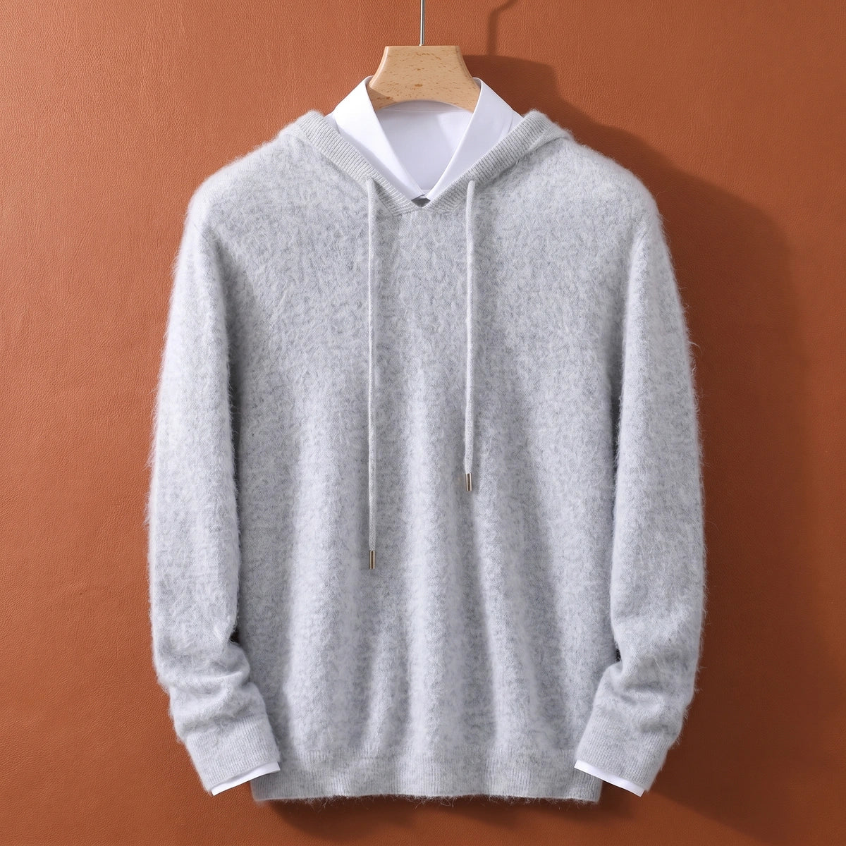 Calvin Cashmere V Neck Knit Hoodie - Gray