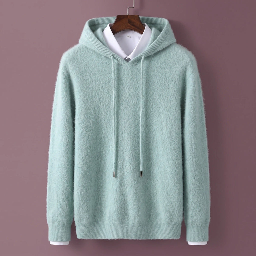 Calvin Cashmere V Neck Knit Hoodie - Green