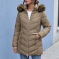 Cara Quilted Faux Fur Hood Puffer Coat - Khaki