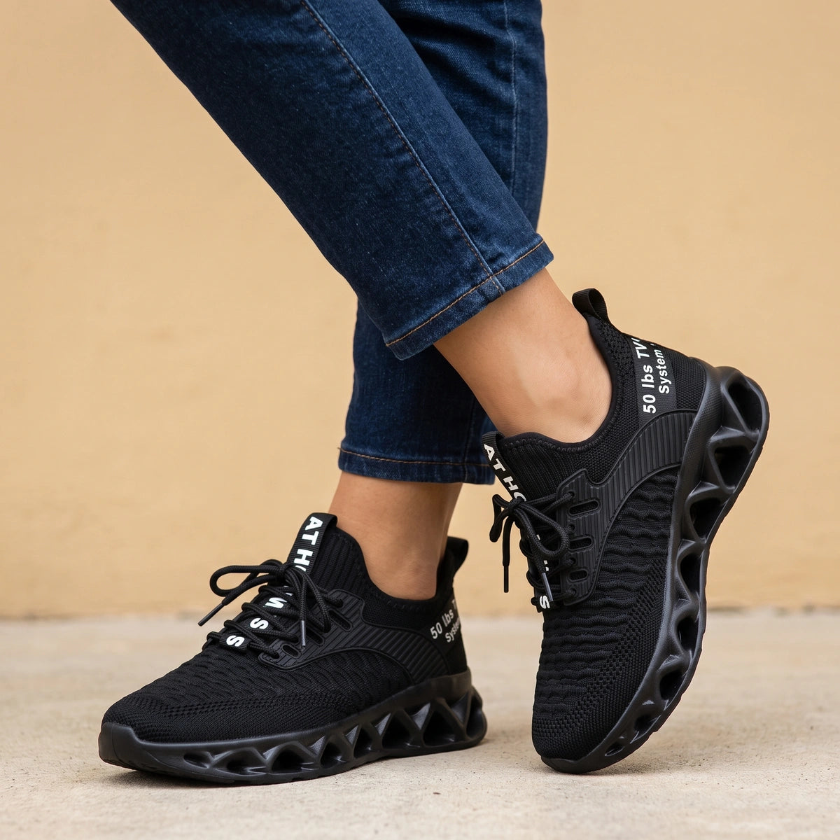 Carrie Cushioned Cotton Lined Lace Up Sneakers - Black
