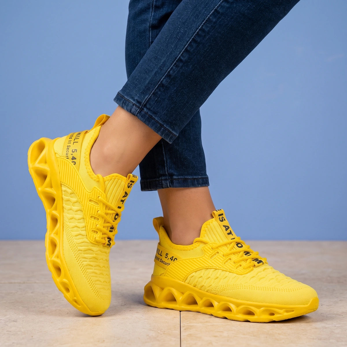 Carrie Cushioned Cotton Lined Lace Up Sneakers - Yellow