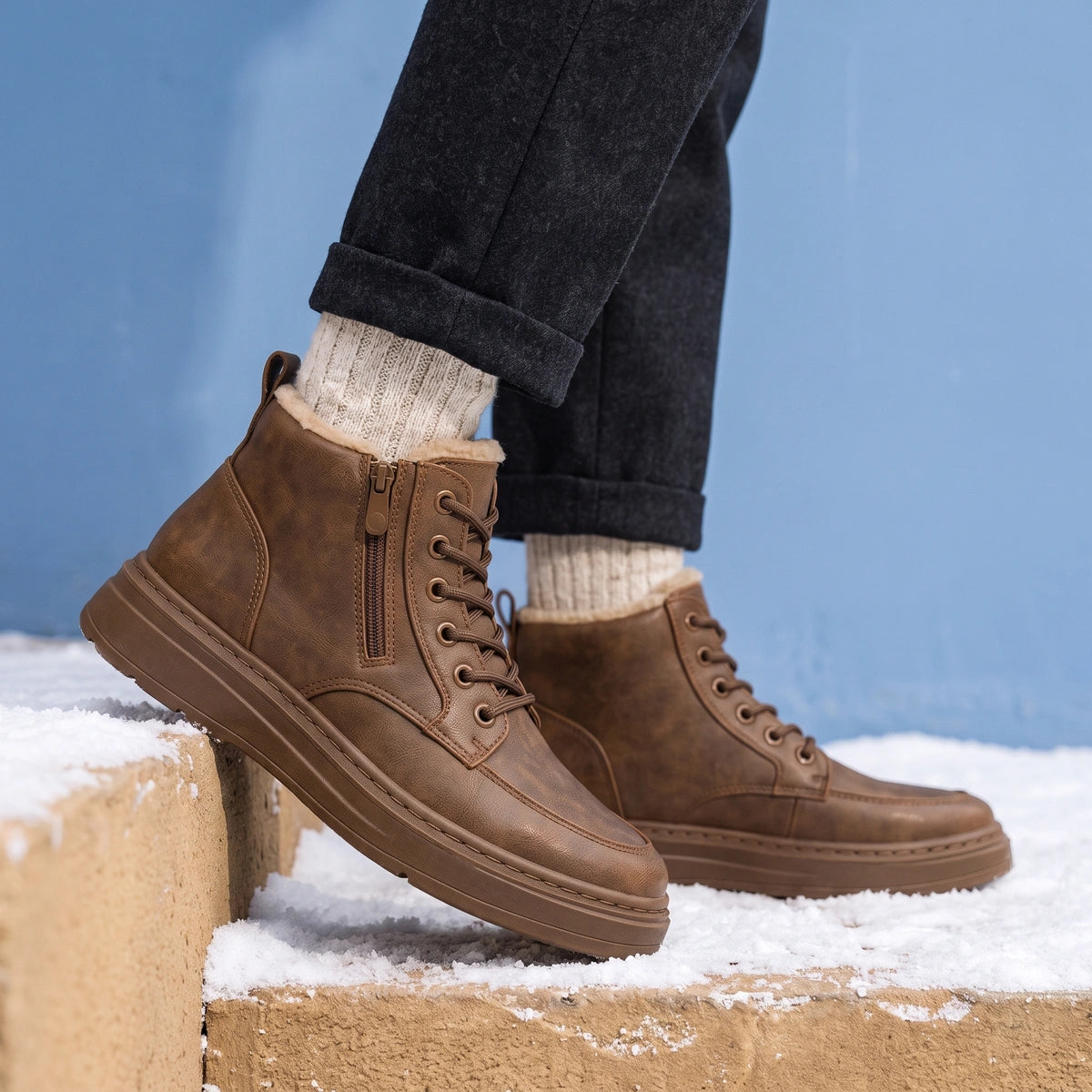 Carson Shearling Collar Moc Toe Winter Boots - Brown