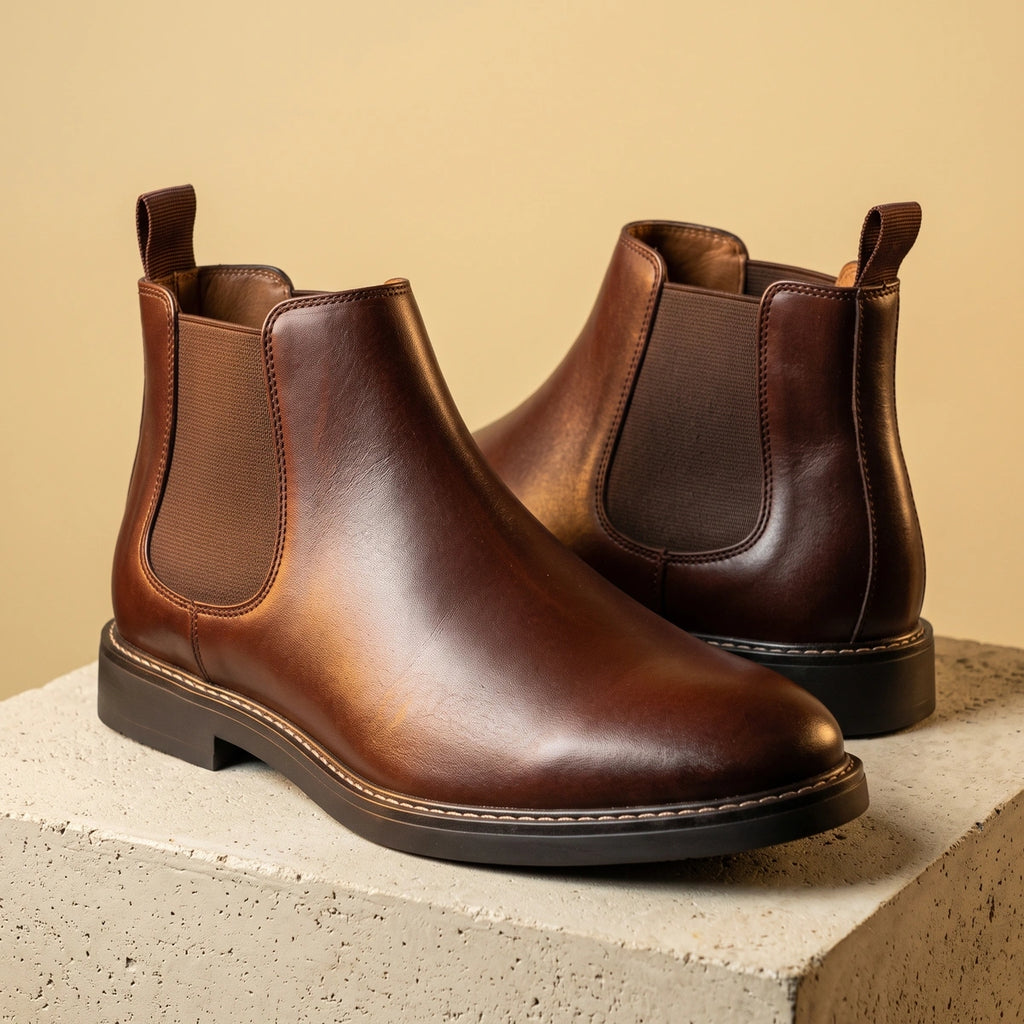 Carter Pull Tab Stitched Welt Chelsea Boots - Dark Brown