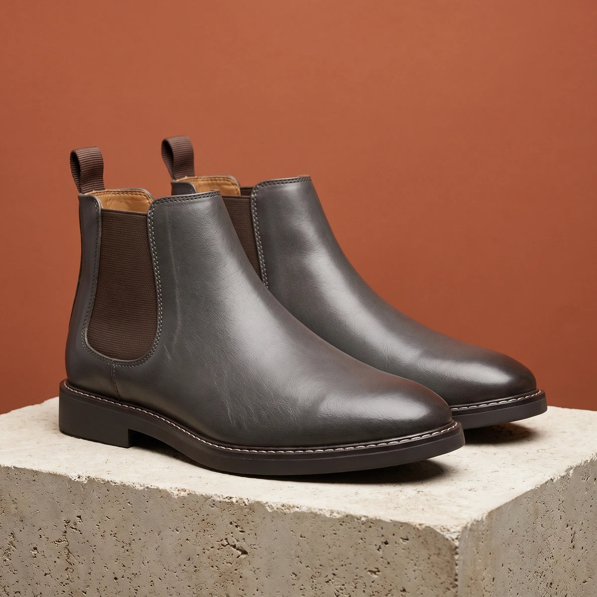 Carter Pull Tab Stitched Welt Chelsea Boots - Gray