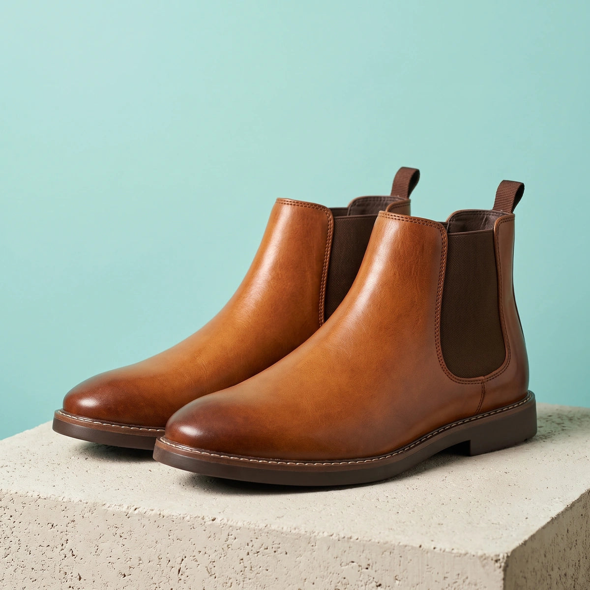 Carter Pull Tab Stitched Welt Chelsea Boots - Light Brown