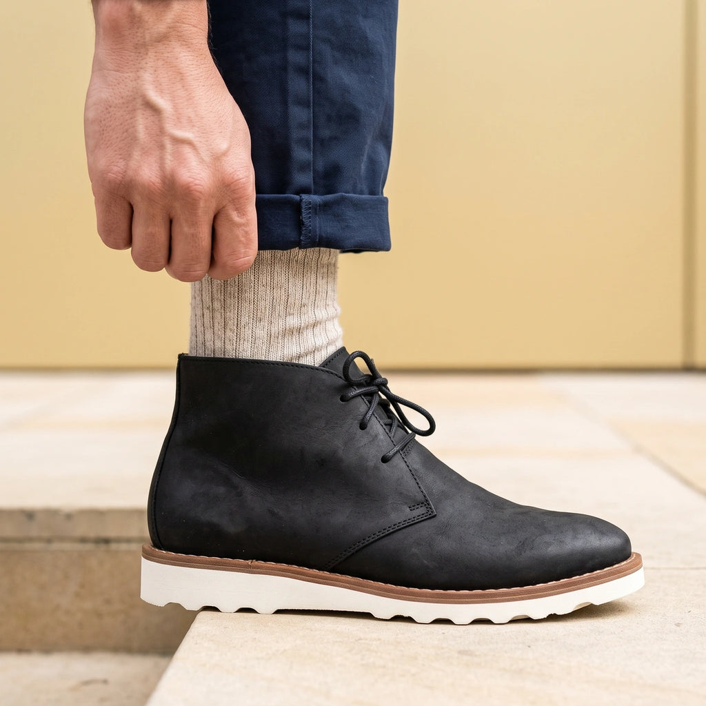 Chester Wavy Sole Hand Stitched Chukka Boots - Black