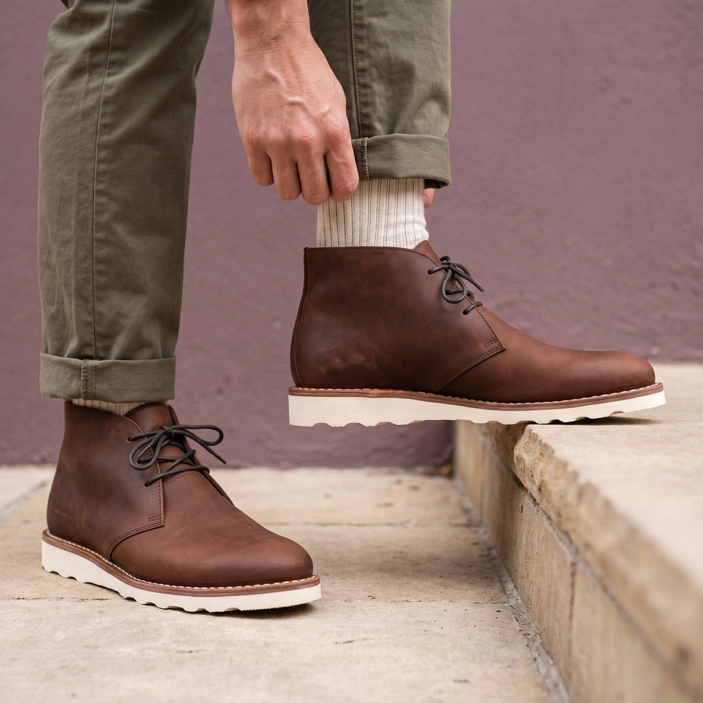 Chester Wavy Sole Hand Stitched Chukka Boots - Chestnut