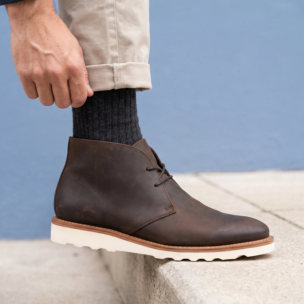 Chester Wavy Sole Hand Stitched Chukka Boots - Dark Brown