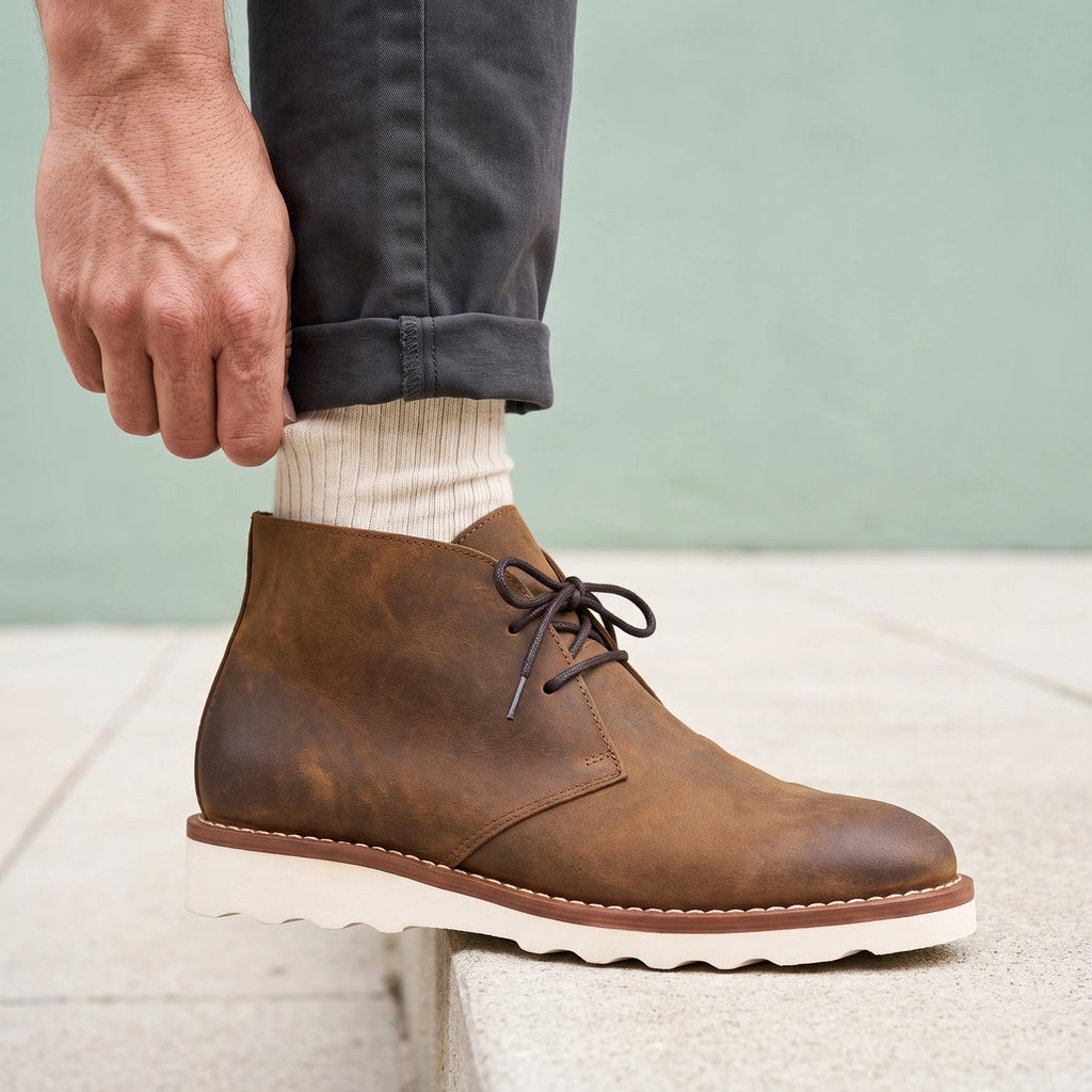 Chester Wavy Sole Hand Stitched Chukka Boots - Light Brown