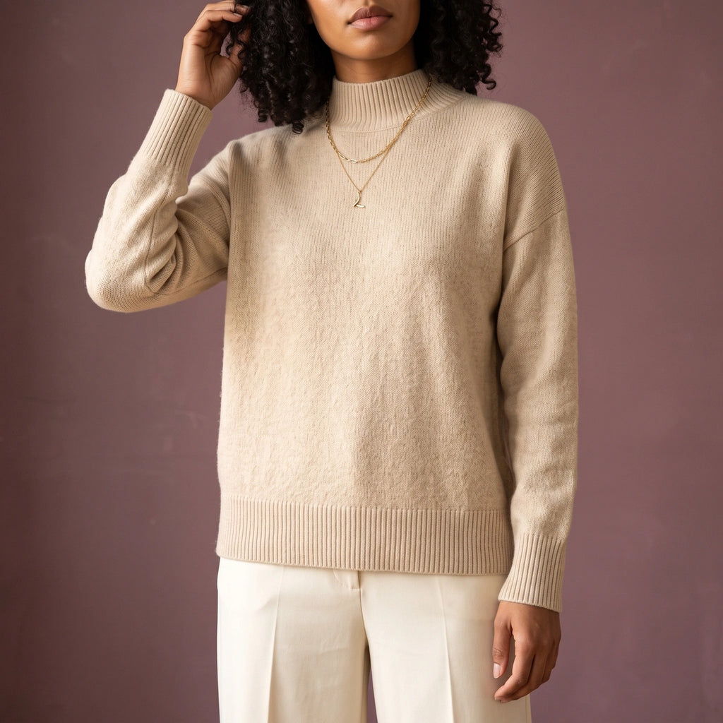 Claire Soft Knit High Collar Turtleneck - Beige