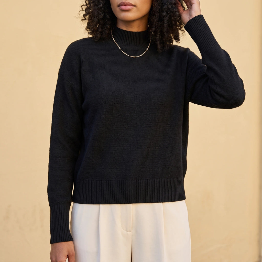 Claire Soft Knit High Collar Turtleneck - Black