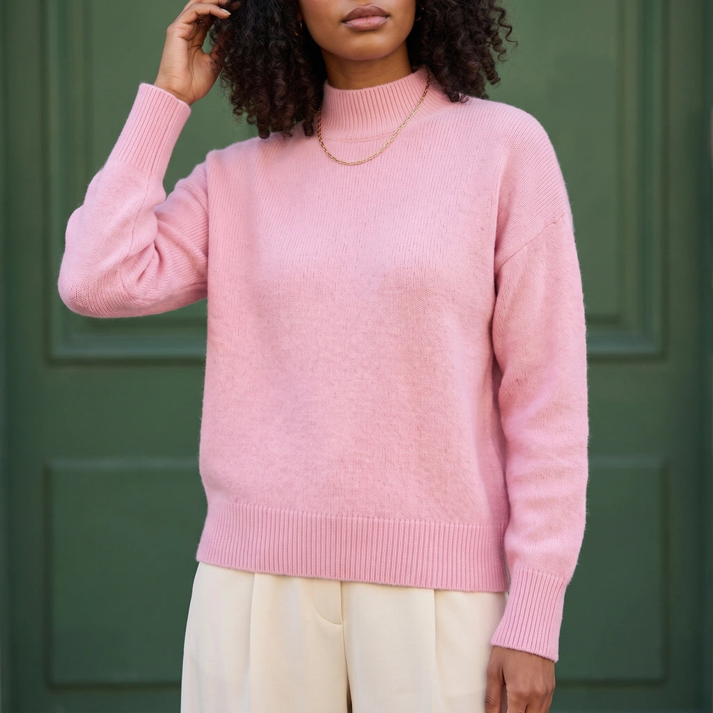 Claire Soft Knit High Collar Turtleneck - Pink