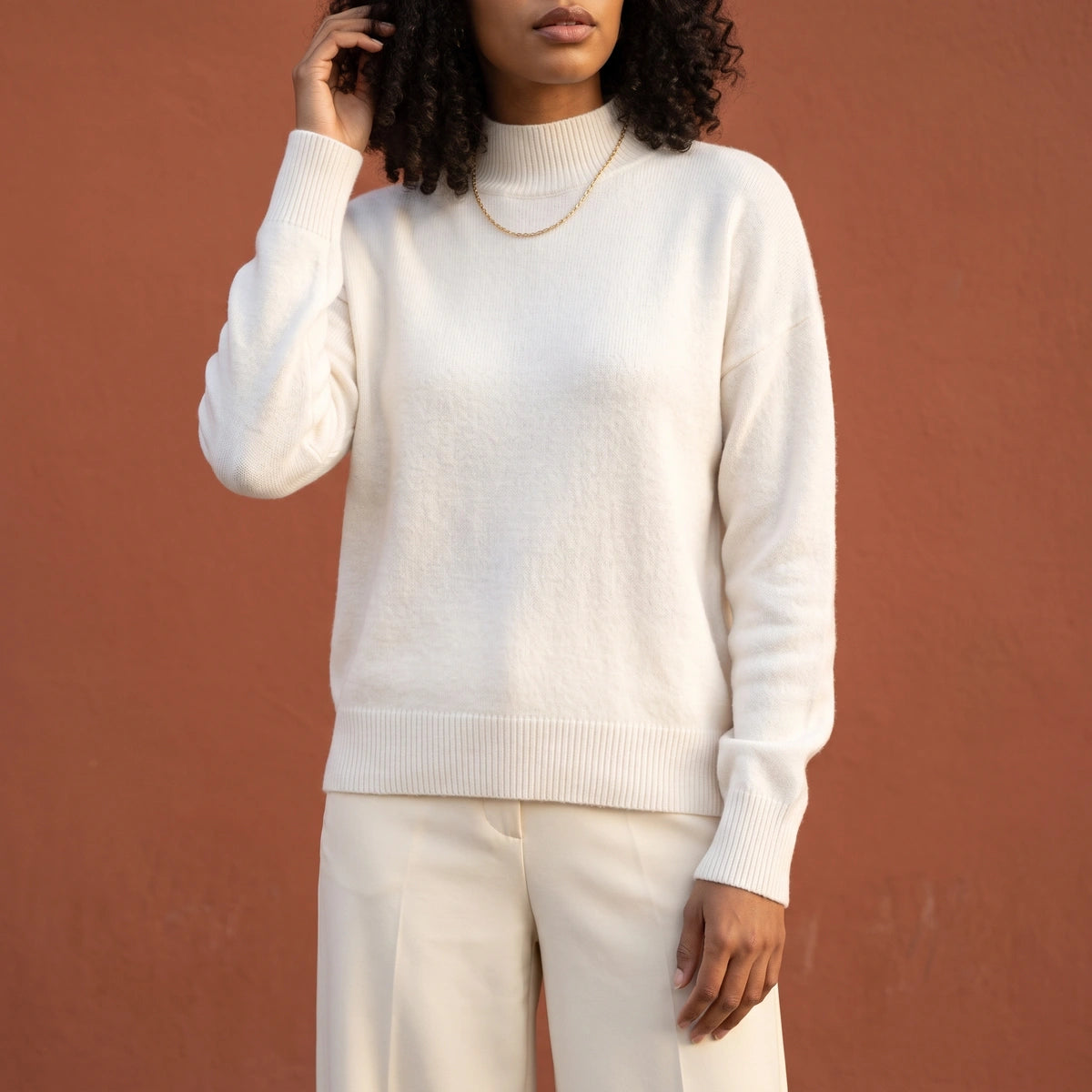 Claire Soft Knit High Collar Turtleneck - White
