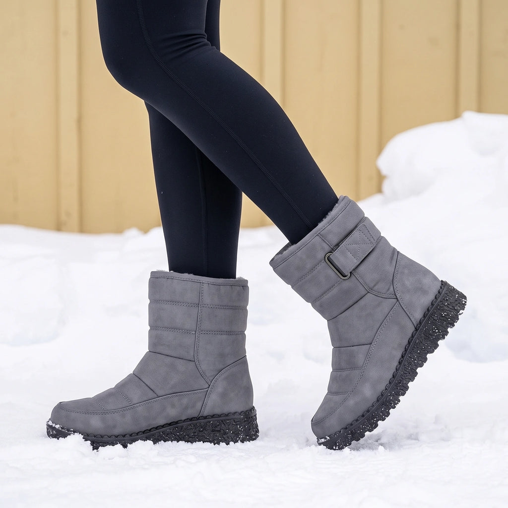 Connie Quilted Fur Collar Wedge Snow Boots - Gray