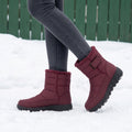 Connie Quilted Fur Collar Wedge Snow Boots - Red