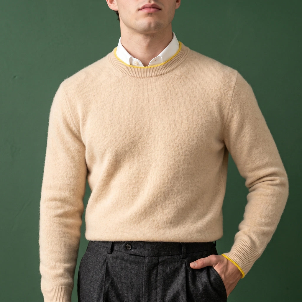 Curtis Cashmere Contrast Tipped Crew Neck Sweater - Beige