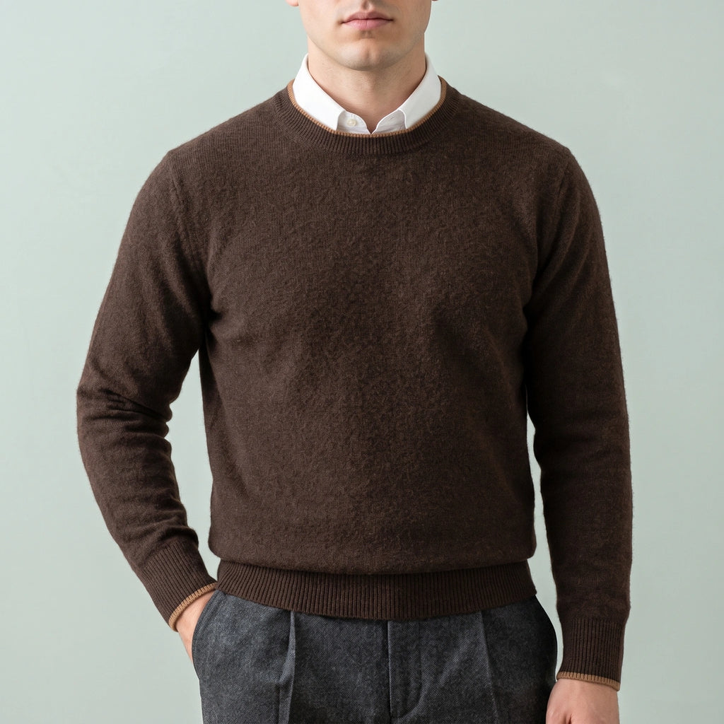 Curtis Cashmere Contrast Tipped Crew Neck Sweater - Coffee