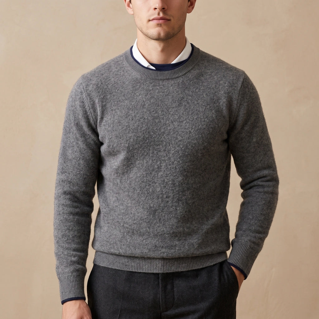 Curtis Cashmere Contrast Tipped Crew Neck Sweater - Dark Gray