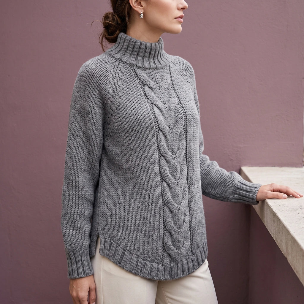 Cynthia Chunky Cable Wool Blend Sweater - Gray