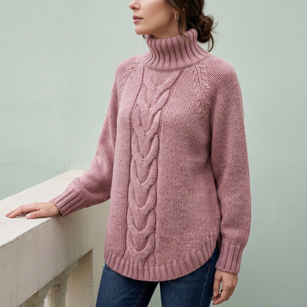 Cynthia Chunky Cable Wool Blend Sweater - Pink