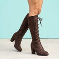 Daisy Suede Full Lace Knee Boots - Brown