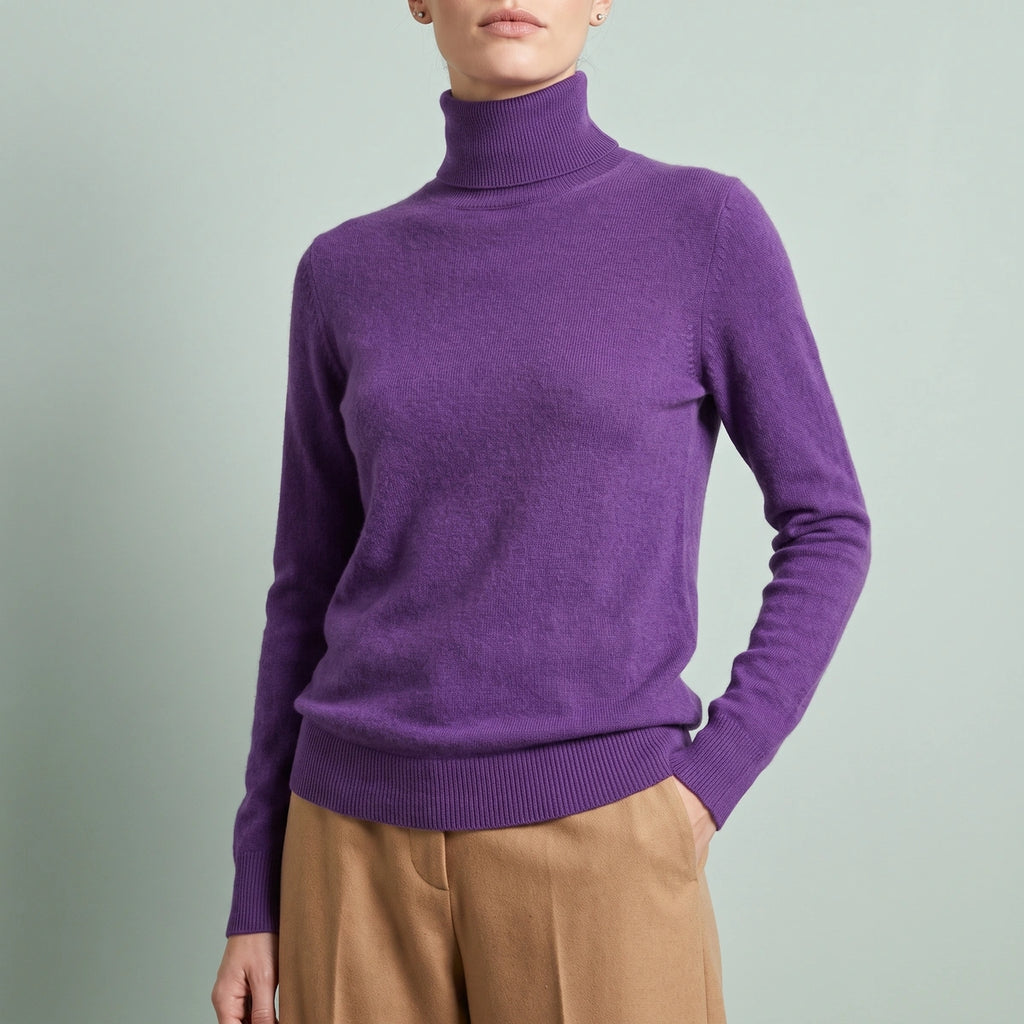 Dana Fitted Cashmere Fold Over Turtleneck - Purple