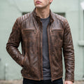 Dylan Distressed Leather Quilted Shoulder Jacket - Brown