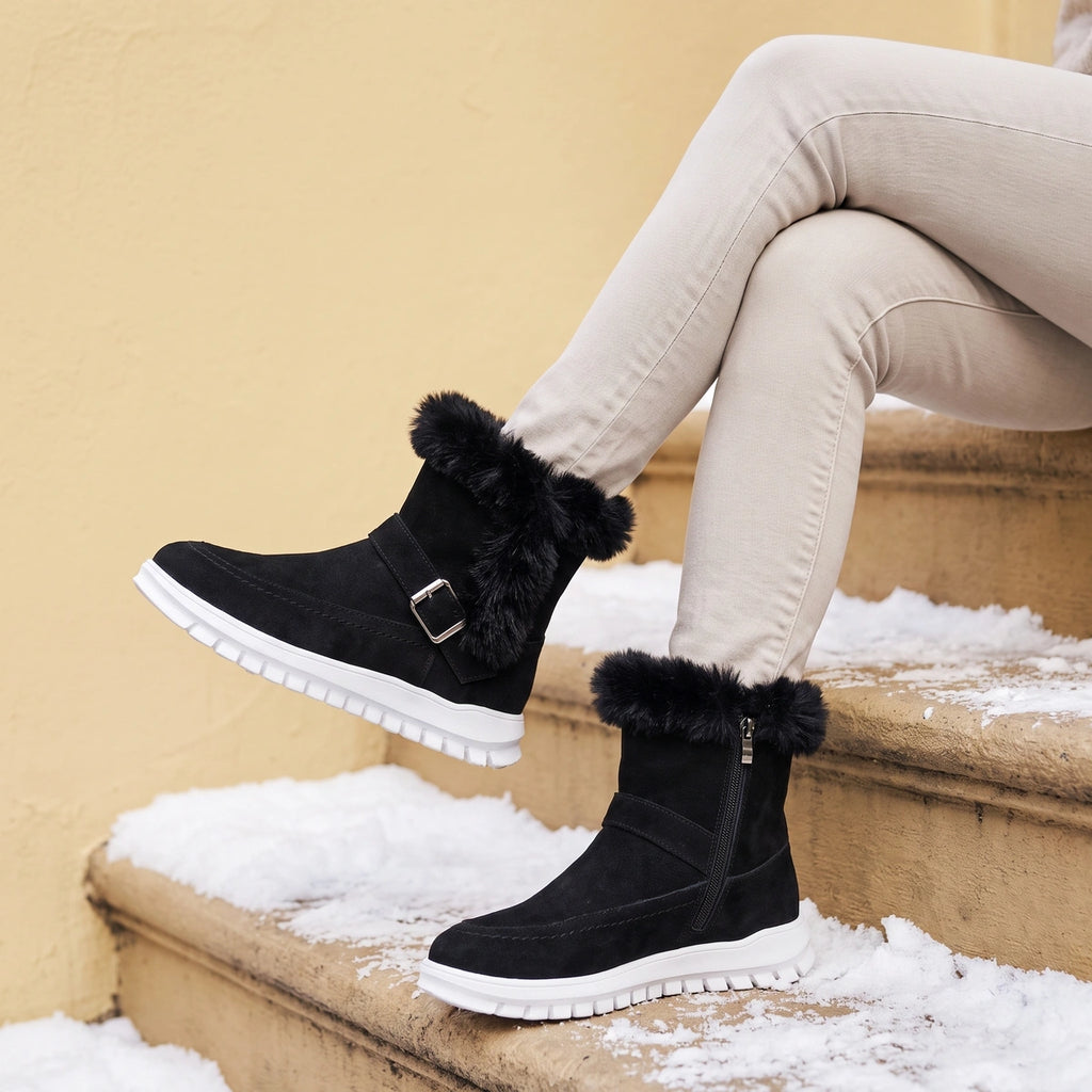 Erica Faux Fur Cuff Suede Look Booties - Black