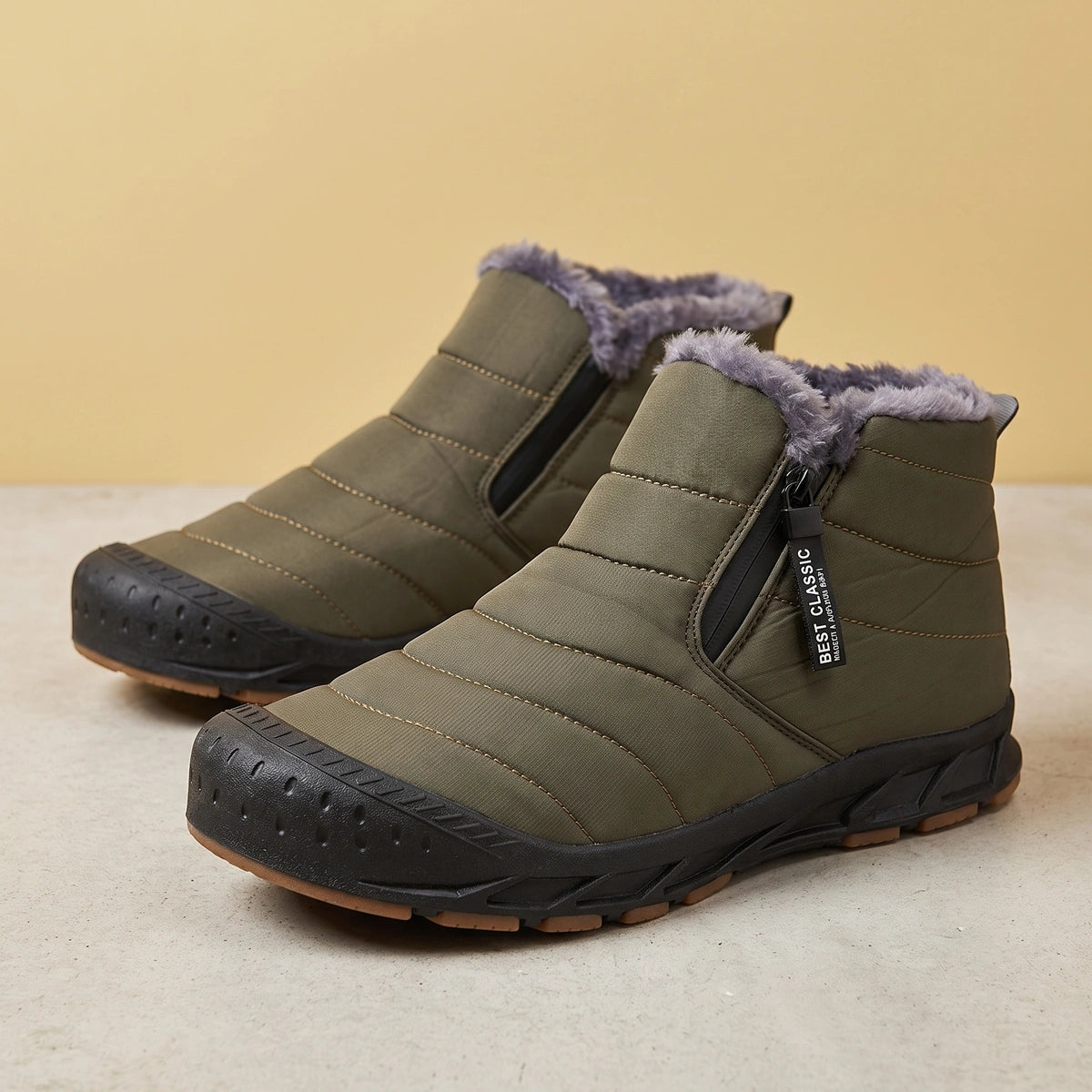 Ethan Fleece Lined Barefoot Winter Shoes - Army Green