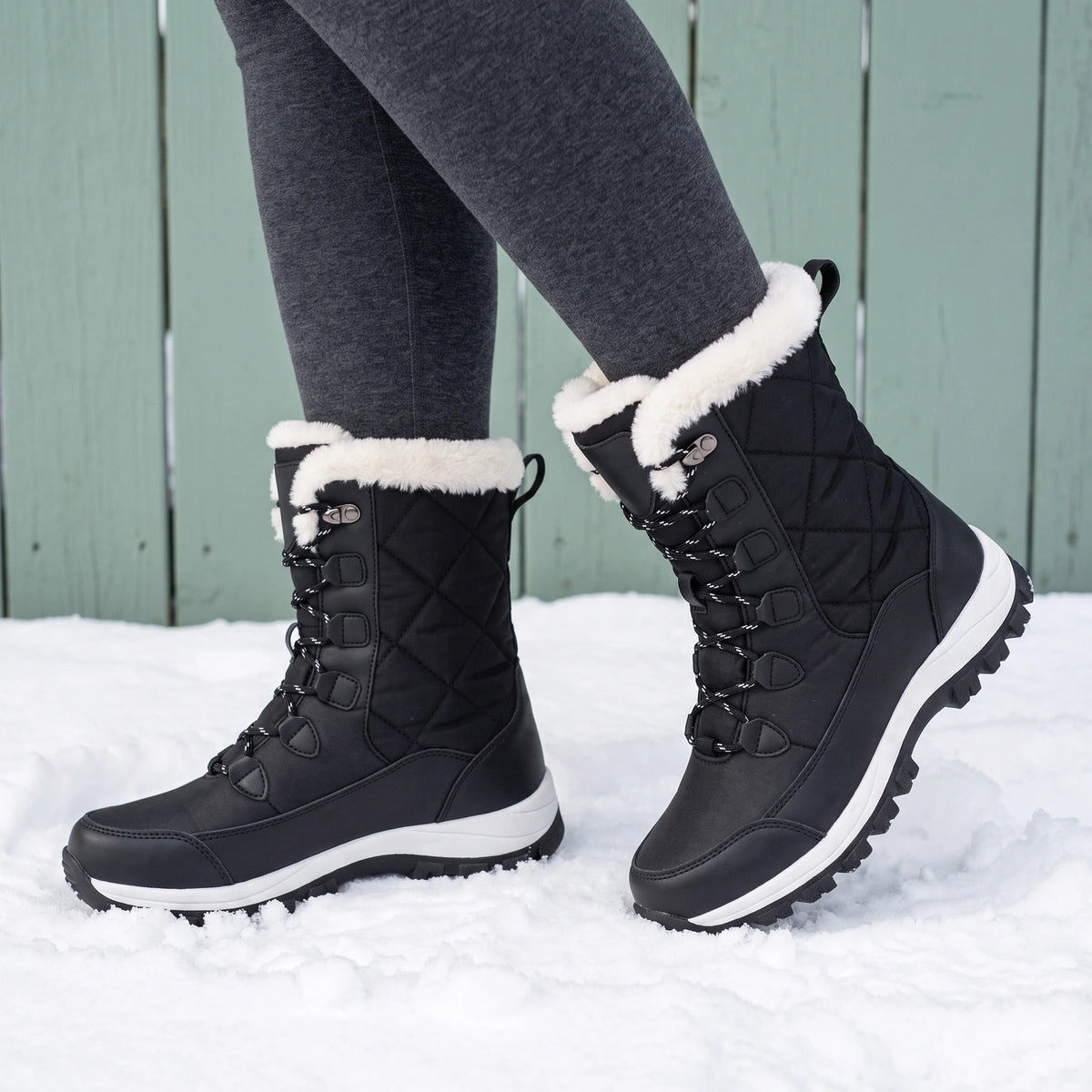 Frances Quilted Thermal Winter Boots - Black