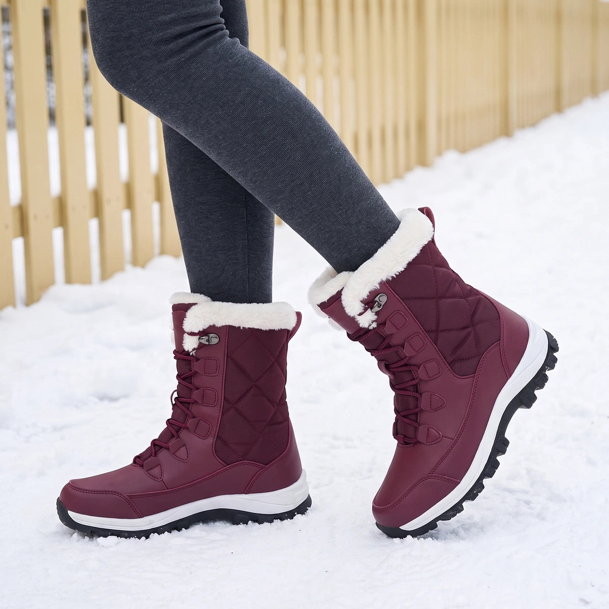 Frances Quilted Thermal Winter Boots - Red