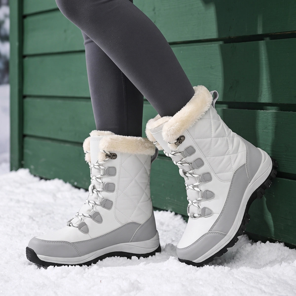 Frances Quilted Thermal Winter Boots - White