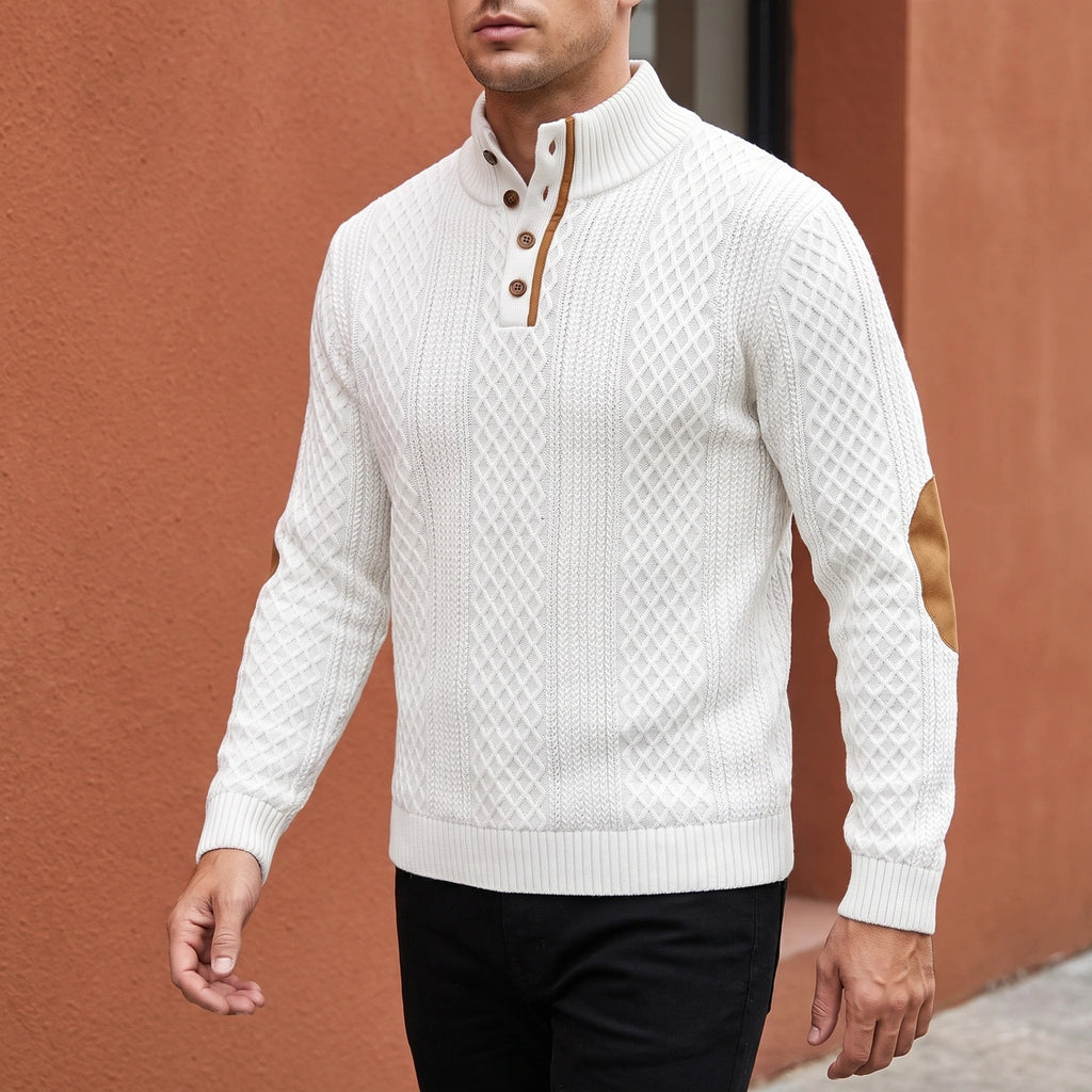 Gavin Cable Knit Button Collar Sweater - White