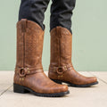 George Leather Harness Ring Western Boots - Brown