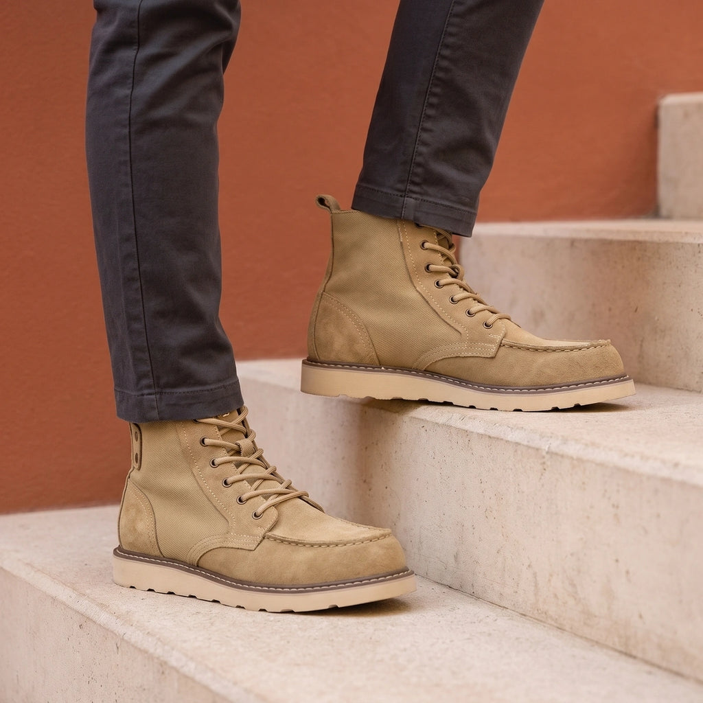 Graham Suede Moc Stitch Lace Up Boots - Khaki