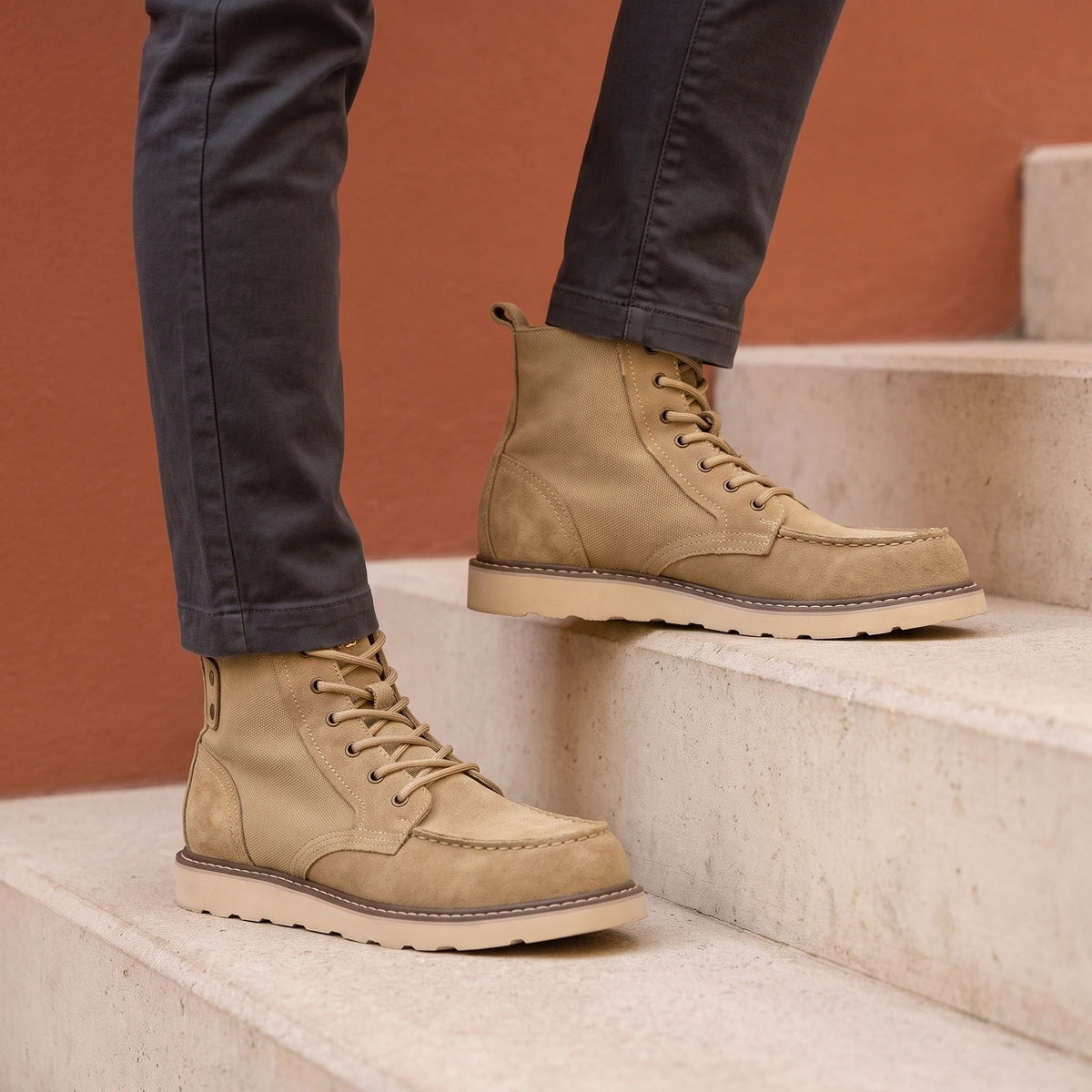 Graham Suede Moc Stitch Lace Up Boots - Khaki