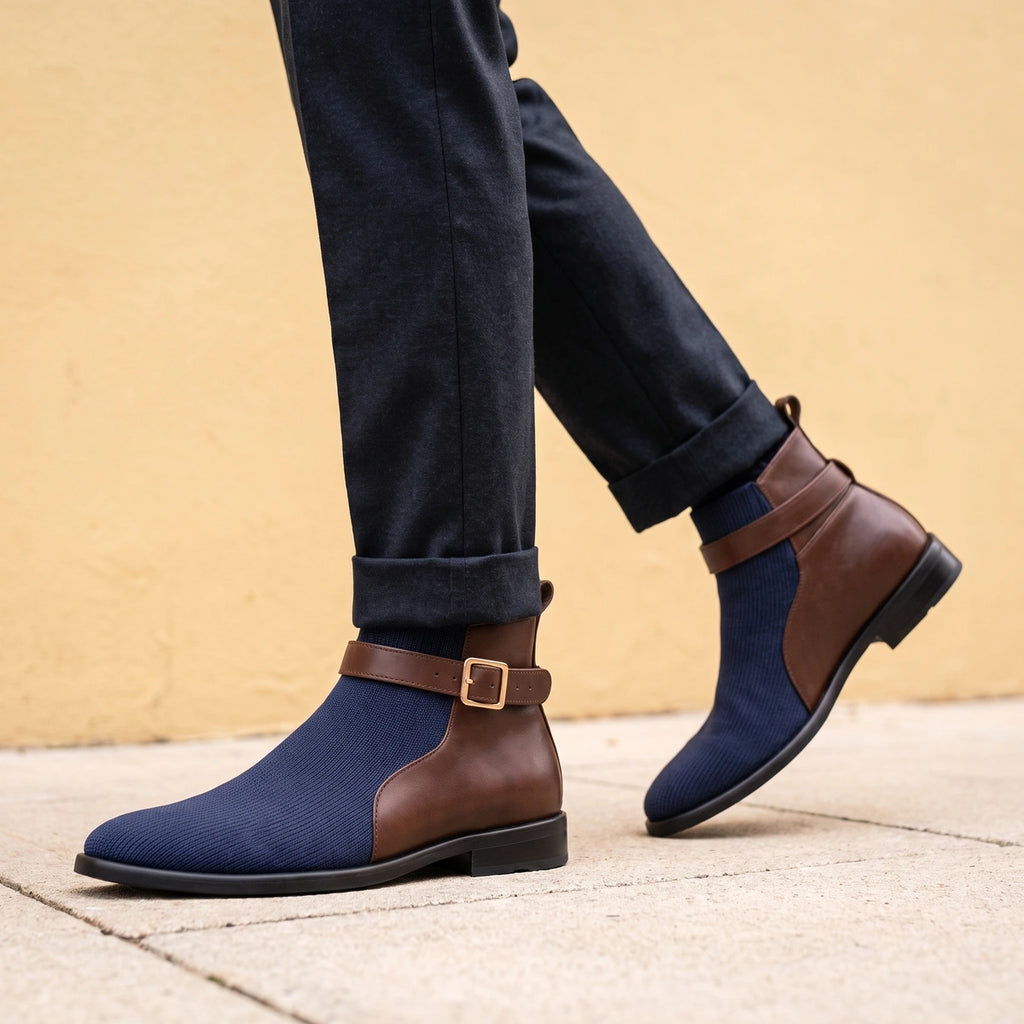 Harold Orthopedic Cushioned Leather Chelsea Boots - Navy