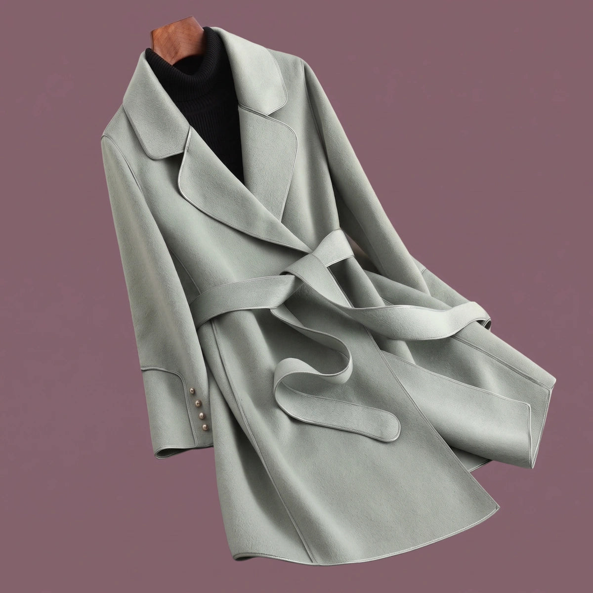 Heidi Piped Wool Blend Belted Wrap Coat - Sage